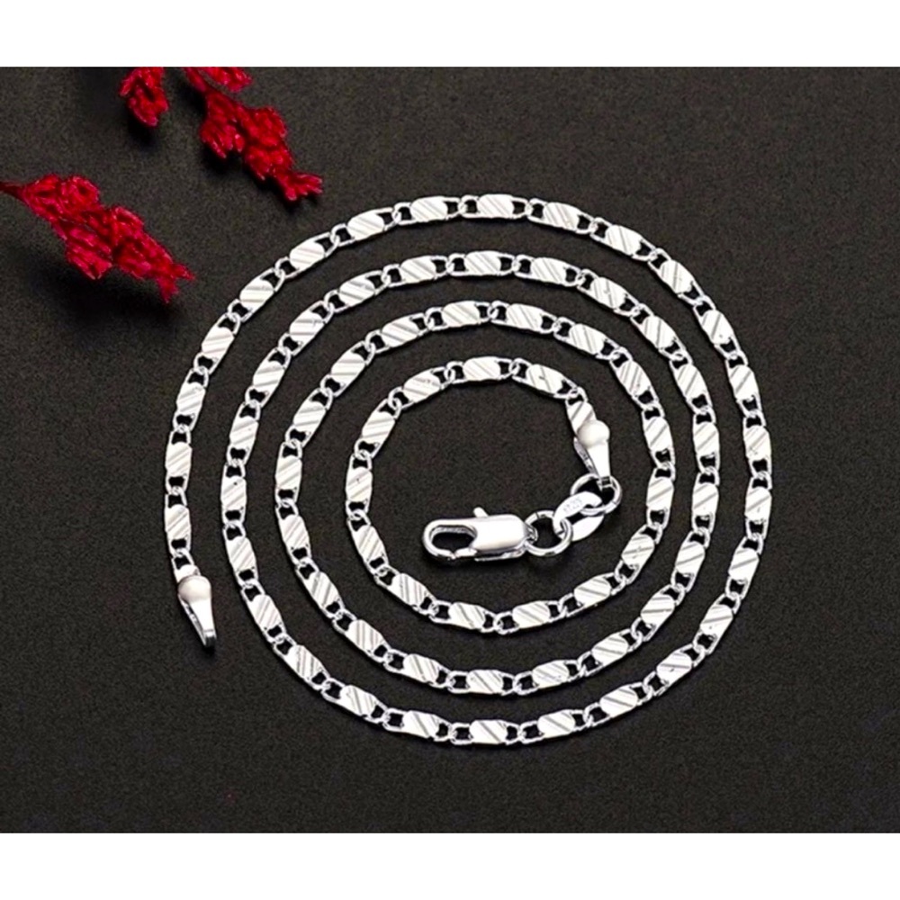 Flat Mariner Chain Necklace | White Gold Plated Silver